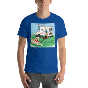 RV Sewer Spill Male w/ Tan Dog- Short-Sleeve Unisex T-Shirt