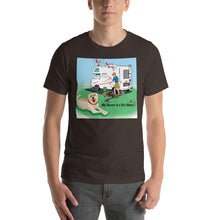 Load image into Gallery viewer, RV Sewer Spill Male w/ Tan Dog- Short-Sleeve Unisex T-Shirt