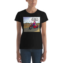 Load image into Gallery viewer, Female Motorcycle w/ Tan Dog- Women&#39;s Short Sleeve T-Shirt