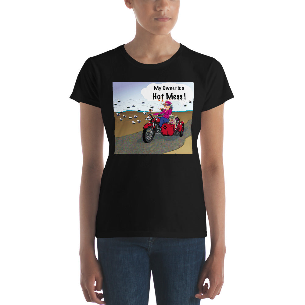 Female Motorcycle w/ Tan Dog- Women's Short Sleeve T-Shirt